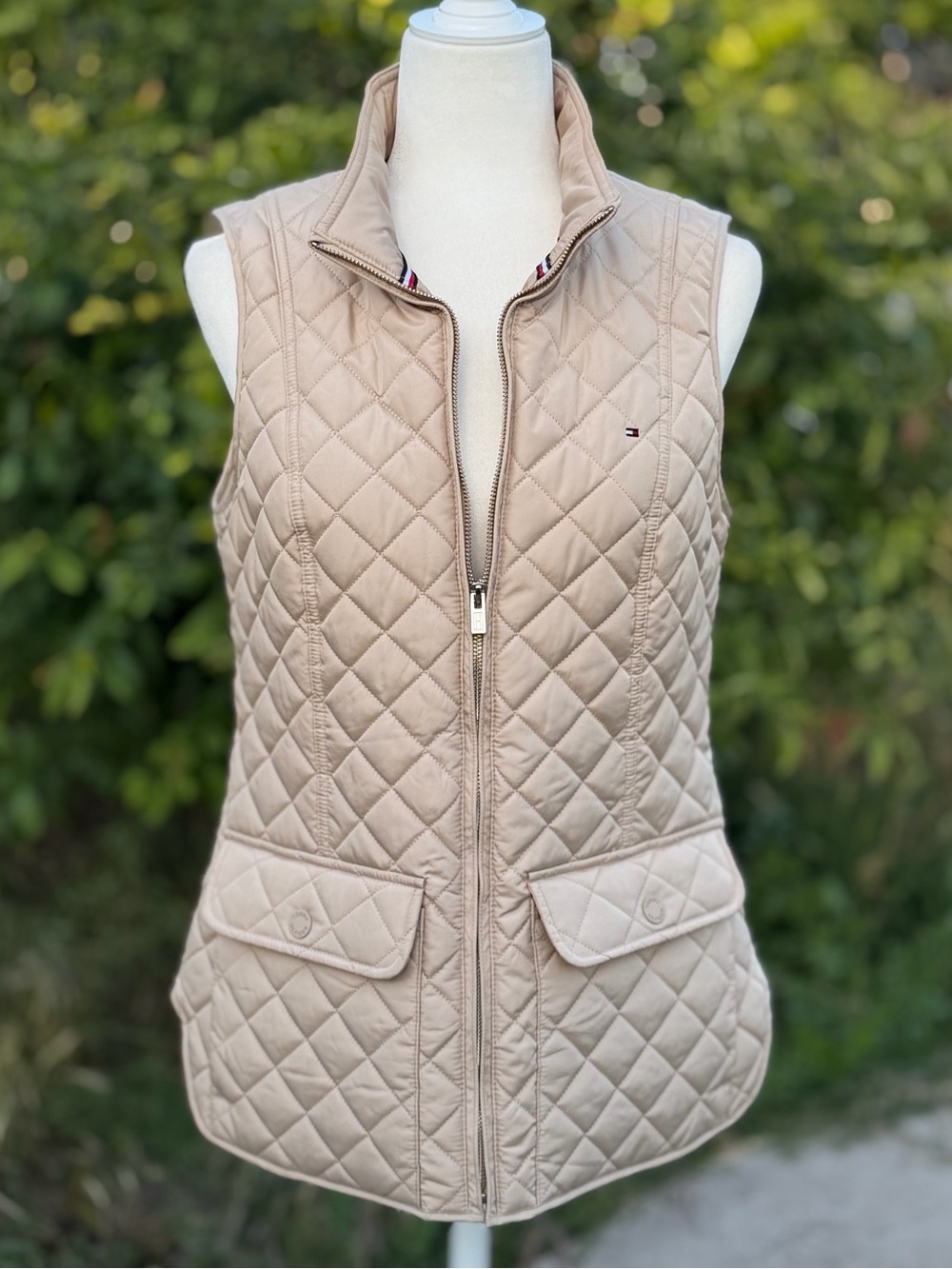 Tommy Hilfiger Gold Diamond Quilted Full Zip Mock-Neck Layering Vest ~ Women’s S